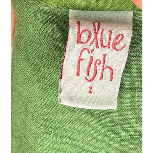 BLUE FISH Sz 1 Layered Green Short Sleeve Dress Linen - Picture 2 of 10